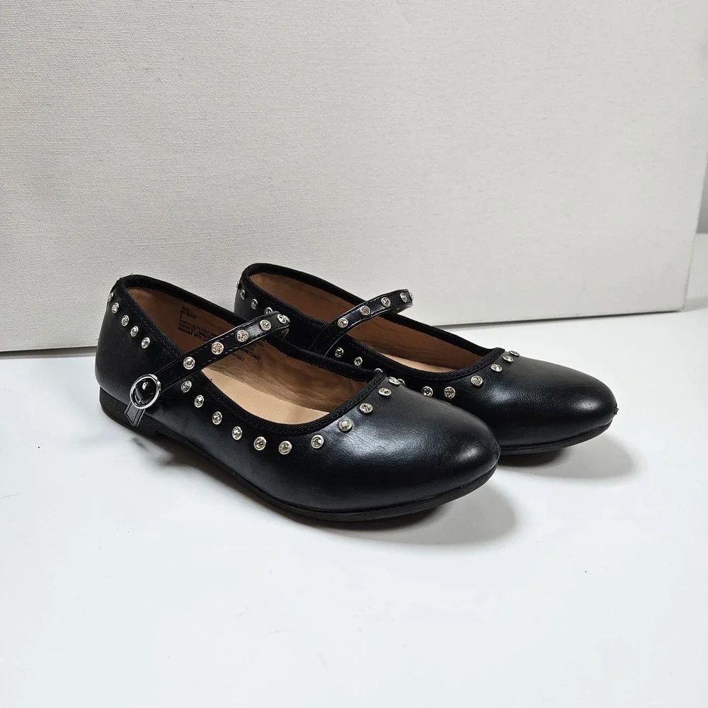Steve Madden Kids Black Rhinestone Mary Jane Flats Dress Shoes Size Youth 5
